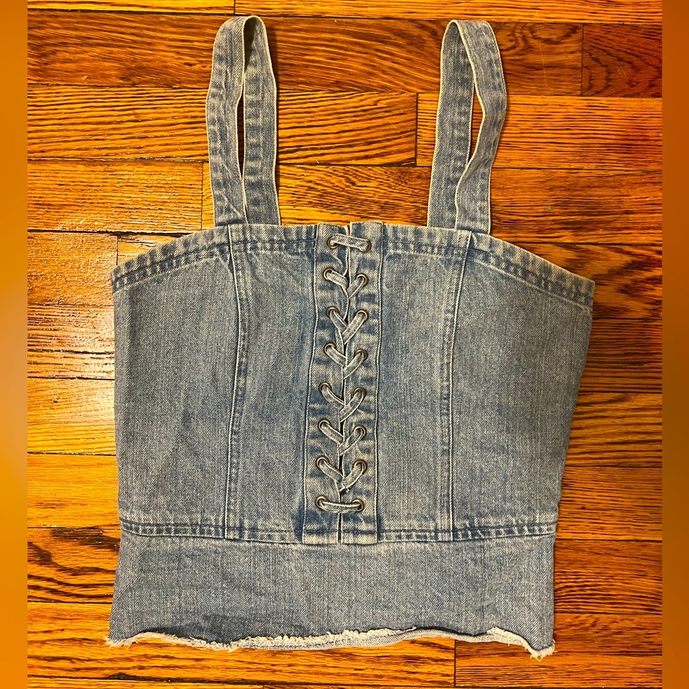 Denim top with ruched back